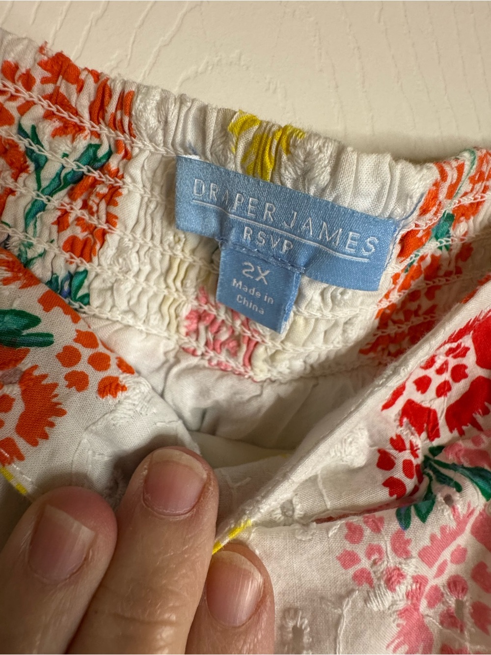 Draper James White Eyelet Floral Square-Neck Puff Sleeve Top - Picture 4 of 7